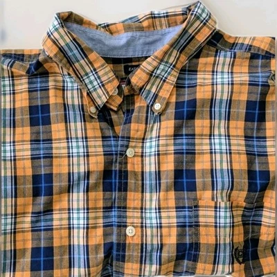 Camisa CHAPS Ralph Lauren Para Hombres 3XB Naranja Azul Cuadros Manga Corta Abotonada Foto 1 de 4