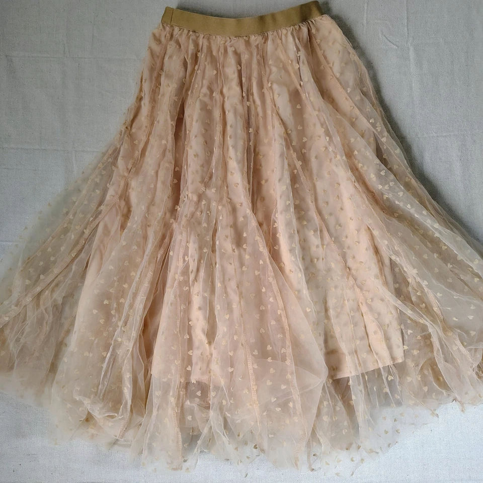 Falda midi para mujer beige de tul con estampado de corazón cintura elástica fluida y2k hada Foto 1 de 4