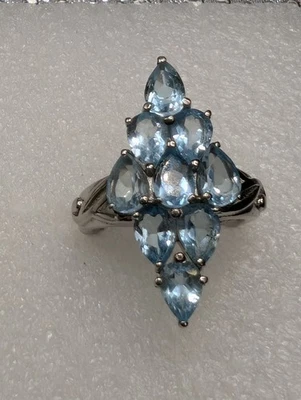 Anillo de acero inoxidable alargado topacio azul cielo talla 6 1,10" largo 4,50 ctw DAD945 Foto 1 de 4