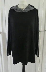 Eileen Fisher Black & Grey Relaxed Fit Stretch Jersey Hoodie Top M/M UK 12-14 - Picture 1 of 4