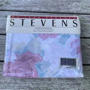 Vintage Stevens Twin Fitted Sheet Cotton Blend Rose Floral No Iron Percale 180 - Picture 1 of 7