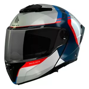 casco modulare moto MTHELMETS emalla atom 2 bianco blu rosso - Imagen 1 de 2