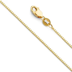 14k REAL Yellow Gold Solid Box Link Chain Necklace with Lobster Claw Clasp Gift - Picture 1 of 30