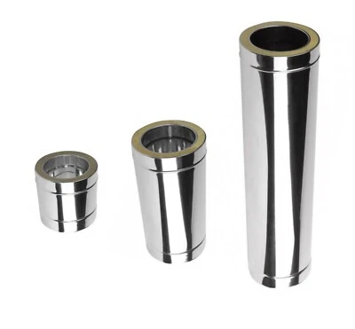 Stainless Steel Twin Wall Insulated Flue Liner / Chimney Stove Rigid Metal Pipe - Image 1 of 2