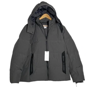 Cole Haan Hooded Down Zip Front Puffer Jacket NWT Mens Medium Gray Insulated - Picture 1 of 13