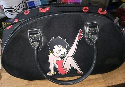  Bolso de Lona Betty Boop Hearts Pequeño 2 Cierres con Cremallera/Bolso de Mano 18"LX10"HX7"W Foto 1 de 4