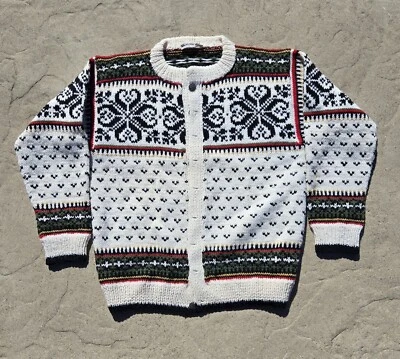 Suéter cárdigan vintage noruego tejido a mano 100 % lana virgen Foto 1 de 4