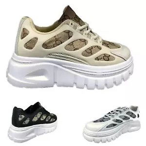 Damen Turnschuhe Turnschuhe Schnürschuhe klobig Plateau Wandern Fitnessstudio Sportschuhe - Bild 1 von 9