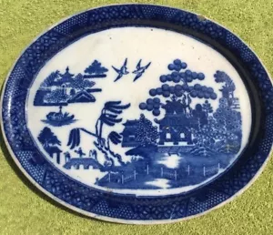Georgian Staffordshire Pearlware teapot stand in blue and white willow pattern - Picture 1 of 6
