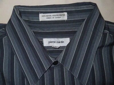 Men's Black Stripe long sleeve Shirt~ size  L /16/16.5x 32-33 ~by Piere Cardain. - Image 1 of 3