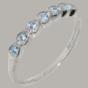Solid 925 Sterling Silver Natural Aquamarine Womens Eternity Ring