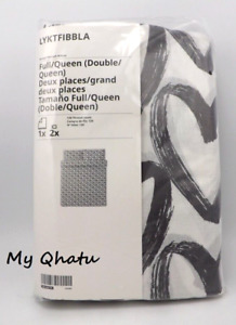 Ikea Lyktfibbla Full/Queen Duvet Cover + 2 Pillowcases White/Gray Hearts New