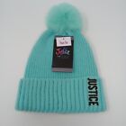 Justice Turquoise Blue Faux Fur Pom Knit Beanie Winter Hat Cap w/ Tags