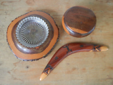 3 Items of Vintage Australian Mulga Wood Boomerang Trinket Dish Lidded Bowl