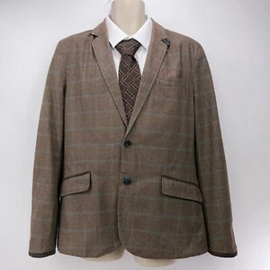 Ted Baker Blazer Jacket Men's Size 5 (XL) Brown Check Elbow Pads Classic - Picture 1 of 16