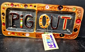 Plato dividido de vidrio Pig Out Fusion Lori Siebert F Silvestri 15" x 6,50" - Imagen 1 de 18