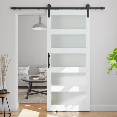 Puerta corredera de granero de vidrio de 32 pulgadas x 84 pulgadas y 5 paneles con kit de herrajes de 6 pies incluido Foto 1 de 4