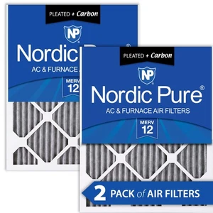14x24x1 (13_3/4x23_3/4) Furnace Air Filters MERV 12 Pleated Plus Carbon 2 Pack - Picture 1 of 7