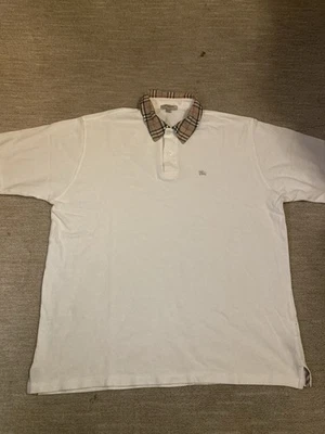 Burberry London Check Collar Pique Polo Shirt Mens XL White Nova Cotton Plaid - Image 1 of 4