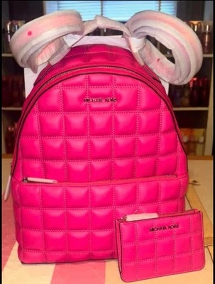 NOVO Conjunto de Mochila e Carteira de Couro Acolchoado Michael Kors Dragonfruit Rosa Sheila - Imagem 1 de 3