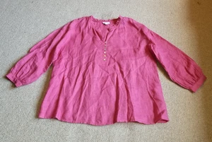 Damen Top - J. JILL-LOVE LEINEN-rosa Leinen 1/4 Knopfleiste Beachy Cottagecore-S - Bild 1 von 5