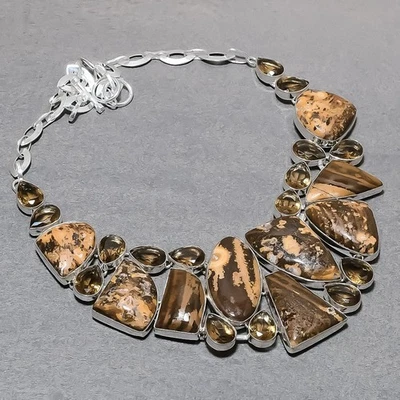 Collar de joyería hecha a mano de piedras preciosas de cuarzo ahumado jaspe grano de café 18" SR 7077 Foto 1 de 4