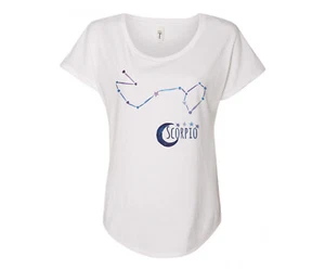 Scorpio T-Shirt White Ladies Cotton Blend Zodiac Constellation Dolman Sleeve  - Picture 1 of 1