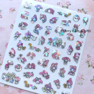 My Melody holographic NAIL STICKER, Japanese holo nails pastel pink bunny rabbit - Picture 1 of 4