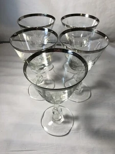 Liquor Cocktail Glasses By BLEFELD.Hand Made in Portugal. Silver Trim. 5 Glasses - Picture 1 of 5