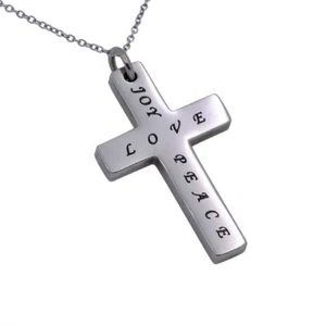 Stainless Steel Love Joy Peace Cross Necklace 18" Stainless Chain - Picture 1 of 1