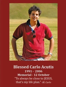 Tarjeta de oración eucarística Beato Carlo Acutis, nueva #PC-109 - Imagen 1 de 2