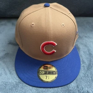 New Era 59Fifty Chicago Cubs Brown/Blue Rare Fitted Hat Size 7 3/4 - Picture 1 of 5