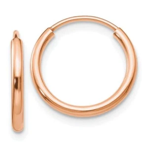 14K Solid Rose Gold Endless Round Huggie Small Hoop Earrings - Picture 1 of 5
