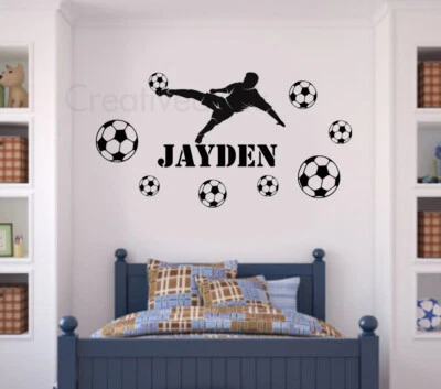 Personalised Football Player Boys Bedroom Wall Sticker Football Wall Art Decor - Image 1 of 4