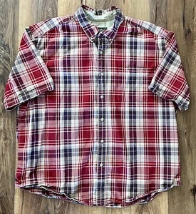 Eddie Bauer Herren Button Down Hemd Größe XXL SS rot, braun kariert gebraucht, in einwandfreiem Zustand - Bild 1 von 8