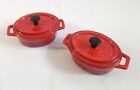 NEW Vintage Set of 2 Red Colorful Mini Cocotte Stoneware Casseroles 0.25 qt