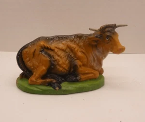 VINTAGE HAND PAINTED ITALY PAPER MACHE LYING BULL COW STEER CHRISTMAS NATIVITY - Picture 1 of 7