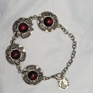 Bijoux Max 1986 Runde Scheibe Armband Fußkettchen 7-9" Rot Cabochon Silberfarben Boho - Bild 1 von 8