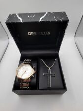 Steve Madden Mens Stainless Steel Fashion Watch & Black Gemstone Cross Gift Set