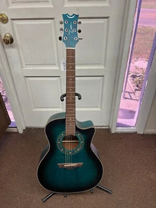 DEAN Exotica Quilt Ash acoustic electric GUITAR Trans Blue Satin B-stock - Picture 1 of 9