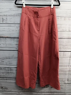 Pantalones de pierna ancha ESPRIT US4 regular rosa mezcla de lino tiro alto  Foto 1 de 4