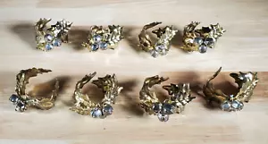 Christmas Napkin Rings Gold Holly Leaves with Bells Set of 8 Vintage - Picture 1 of 4
