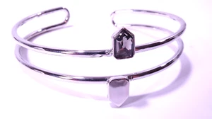 Brazalete Anthropologie Mujer Plata Cuarzo Humo Pentágono Doble Barra Nuevo sin Etiquetas - Imagen 1 de 6