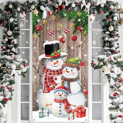 Christmas Door Cover 35.4x70.9 Inch Snowman Family Front Door Banner Xmas Party  - Image 1 of 4