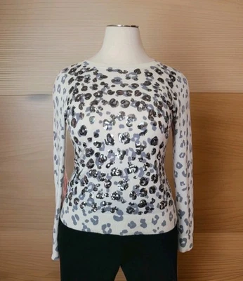 INC 女式亮片豹纹毛衣上衣 XXL 码象牙色长袖 — 第 1/4 张图片