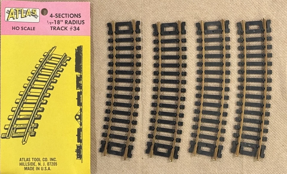 HO ATLAS Sectional Track  #34 - 4 Sections of 1/2  18" Radius Curve - Image 1 of 1