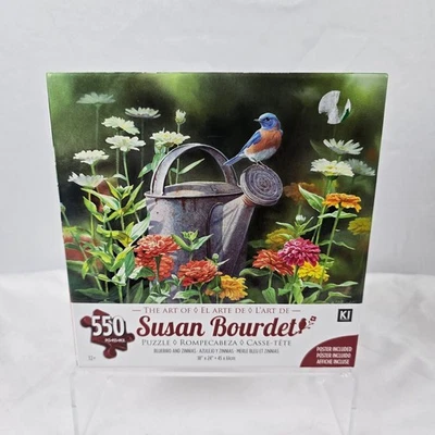Karmin Puzzle 550 Piece Susan Bourdet Bird Watercan Flowers 18" x 24" Sealed New - Image 1 of 4