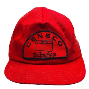 Vintage Gensco Bellingham Heizung AC Truckermütze rot bestickt Netzaufnäher Druckknopflasche - Bild 1 von 9