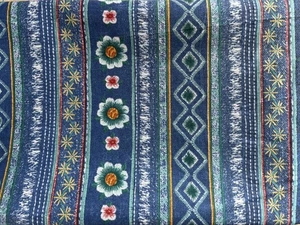 VIP Cranston Southwest Fabric – 1.75 Yards Blue Denim Print Blue Aztec Floral - Picture 1 of 3