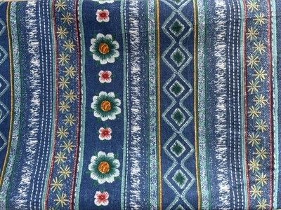 VIP Cranston Southwest Fabric – 1.75 Yards Blue Denim Print Blue Aztec Floral - Image 1 of 3